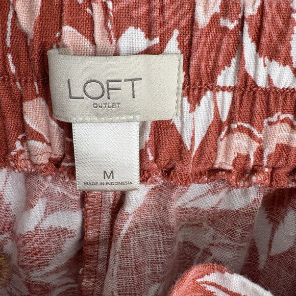 LOFT Ann Taylor Women’s M Coral Red Floral Linen Blend Mini Skirt Cottagecore - Picture 4 of 5